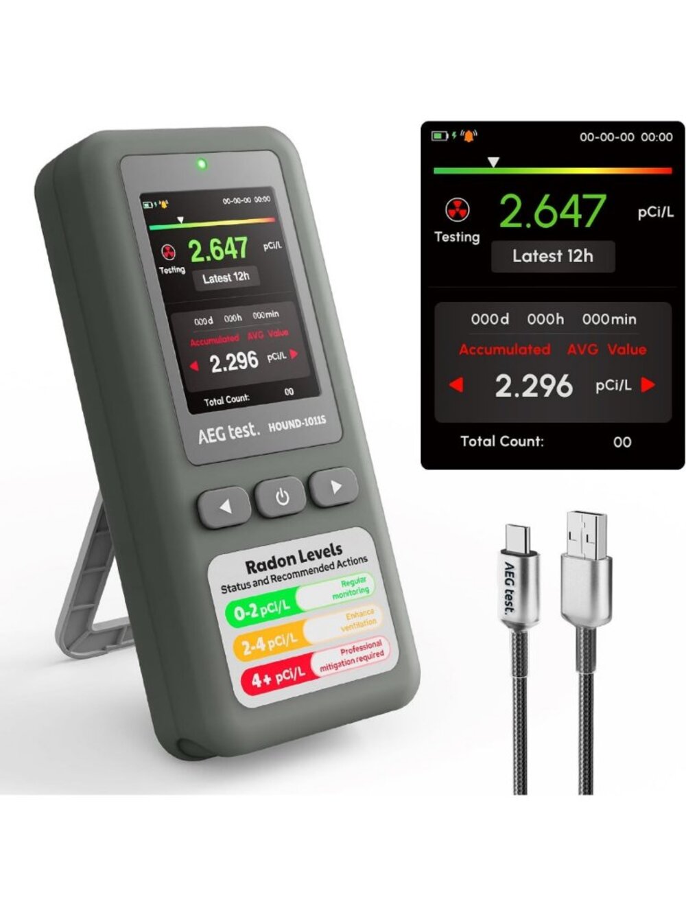 Portable Radon Detector - High-Accuracy, Lightweight, Easy-to-Use with Alarms